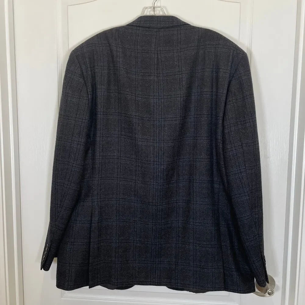 Lauren Ralph Lauren Men's Blazer Jacket Plaid Gray Blue Career 100%‎ Wool 50L